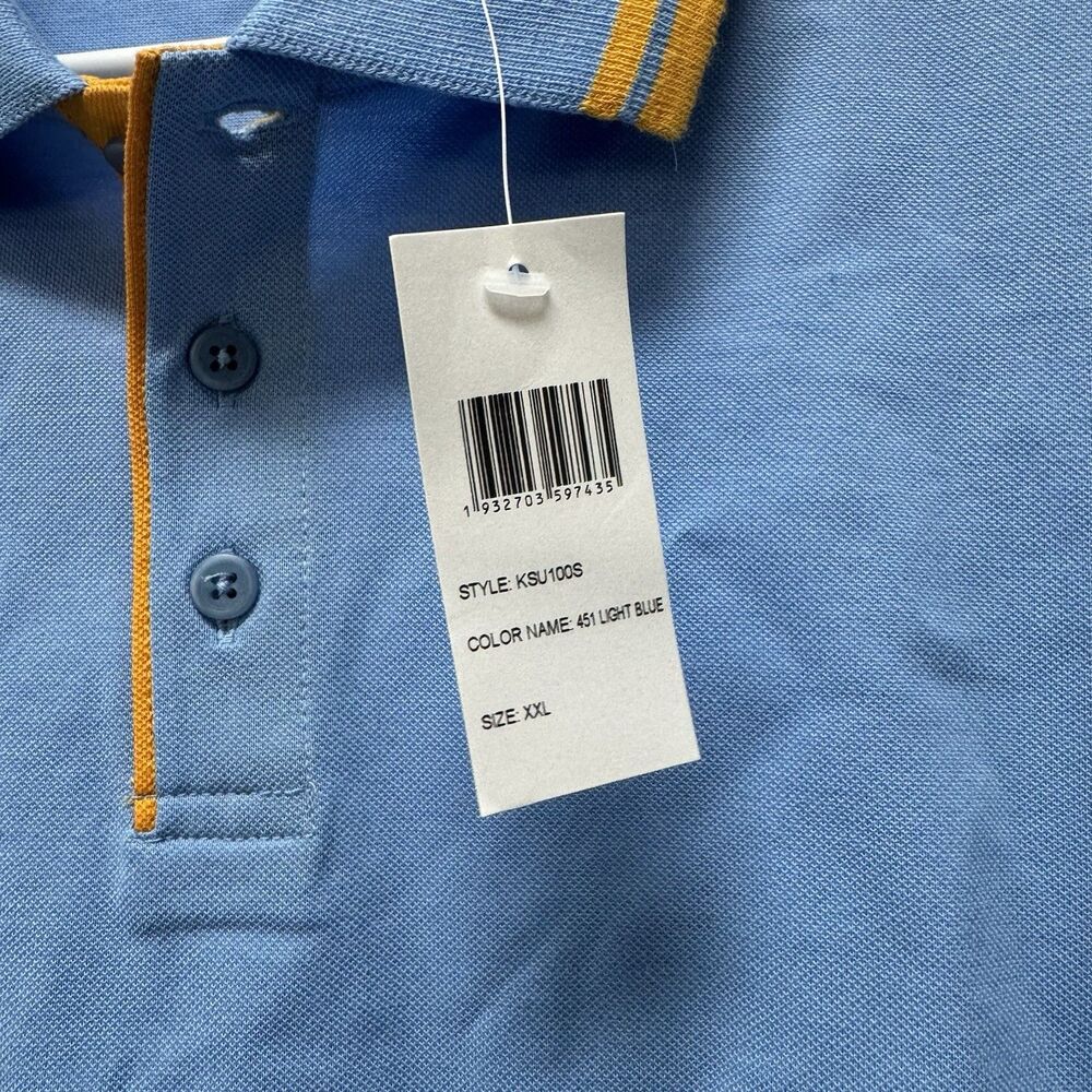 Paul Fredrick Polo Shirt Mens XXL Light Blue Tipped Collar Short Sleeve NEW - Picture 3 of 6